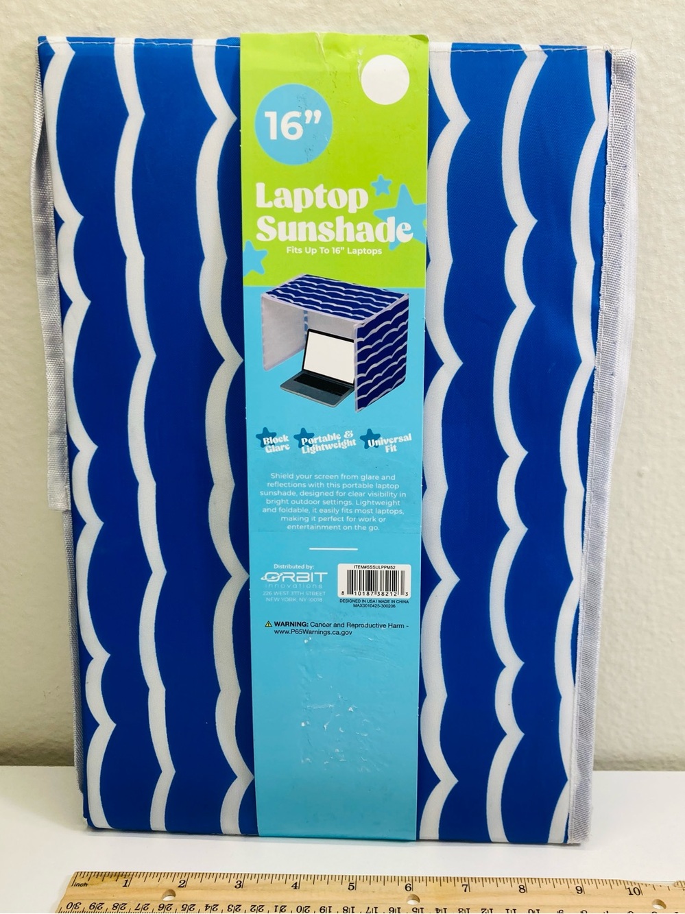 NEW 16" Laptop Sunshade by Orbit - Blue & White Wave Pattern